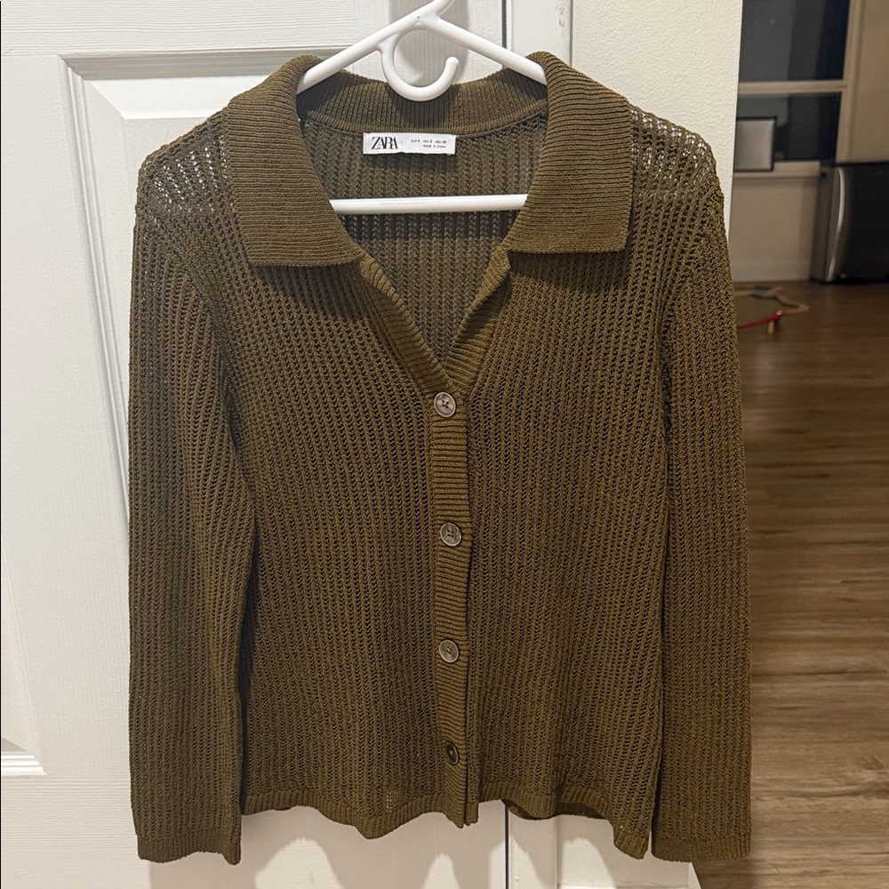 Zara Khaki Button-Up Cardigan